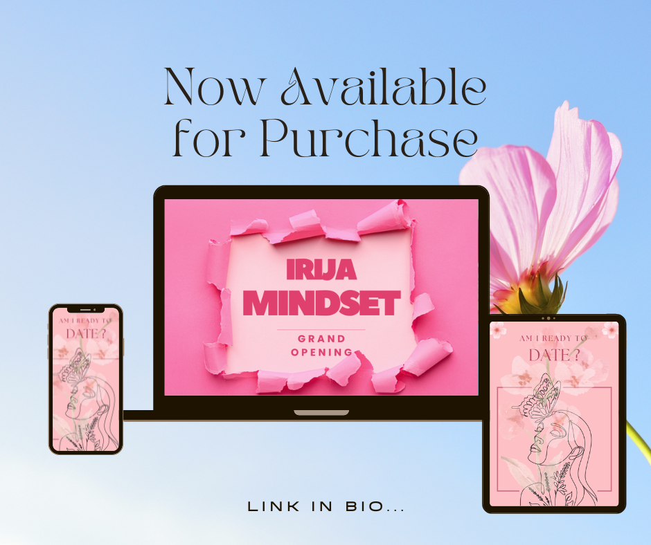 Promotional graphic for 'IRUA Mindset' with digital devices and a flower on a light blue background.